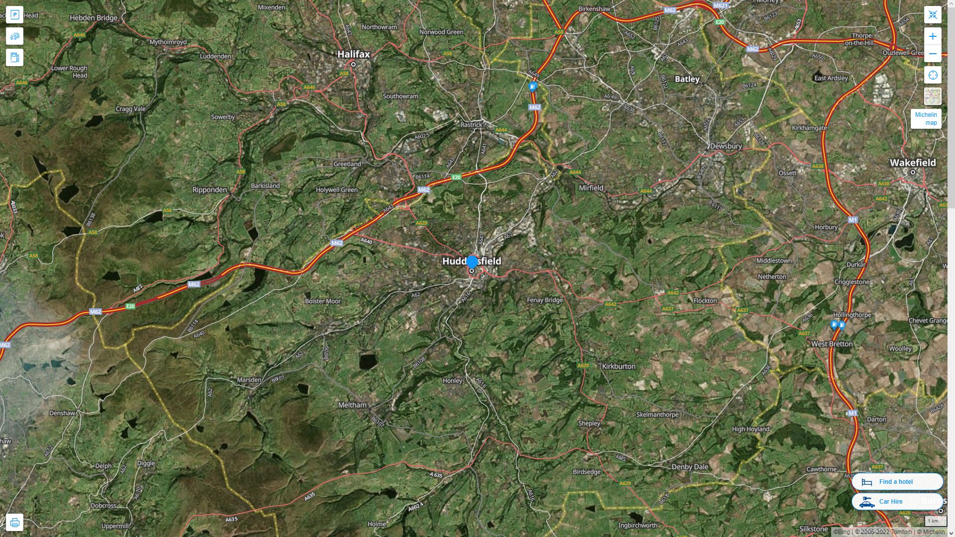 Huddersfield Royaume Uni Autoroute et carte routiere avec vue satellite